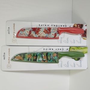 Dura Living 7 inch Floral Santoku Knife and Dura Living 8 Inch Floral Chef Knife